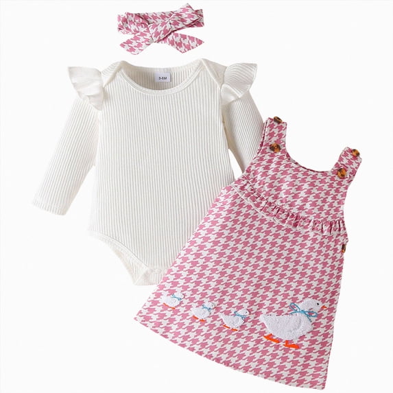 NOLDARES Baby Girl Suspender Skirt Outfits Long Sleeves Fall Winter Spring Clothes(Pink,9-12 M)
