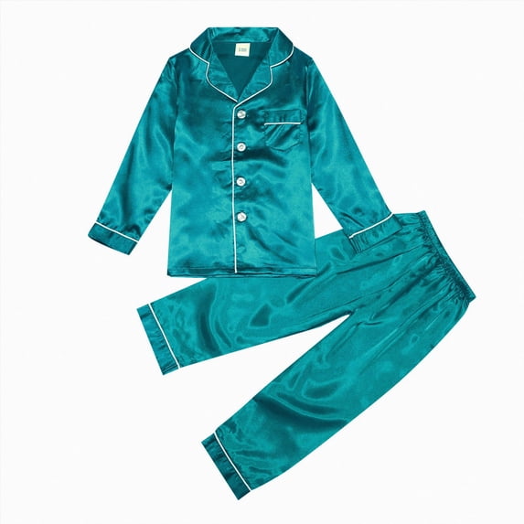 NOLDARES Baby Girls Boys Silk Pajamas Set Solid Long Sleeve Button Down Shirts Tops and Pants Infant Silk Pj Lounge Sets(K022-Green)
