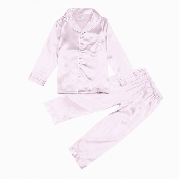NOLDARES Baby Girls Boys Silk Pajamas Set Solid Long Sleeve Button Down Shirts Tops and Pants Infant Silk Pj Lounge Sets(K022-Pink)