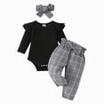 thumbnail image 1 of NOLDARES Baby Girls Fall Winter Clothes Newborn Infant Baby Girls Outfit Long Sleeve Ruffle Romper Pants Headband Sets 3Pc 0-24 Months(Black,9-12 M), 1 of 8