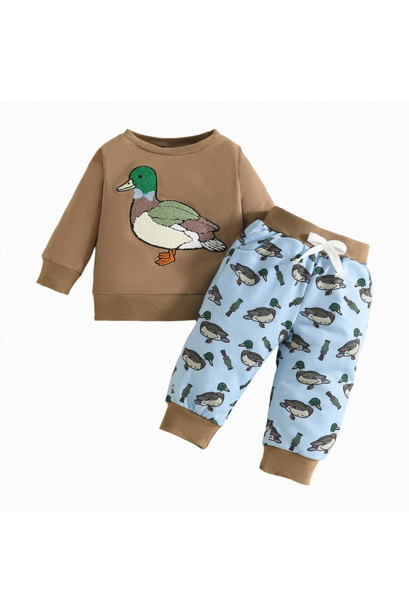 Baby Infant Toddler Girl Fall Winter Outfits Long Sleeve Graphic Sweatshirt and Relaxed Pants 2 Piece Clothing Set(Brown,18-24 M)