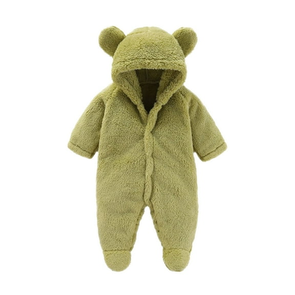NOLDARES Baby Jumpsuit Hooded Fleece Rompers Long Sleeve Onesies Outwear Outfits(Z4-Green,9-12 Months)