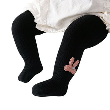 NOLDARES Baby Tights Toddler For Girls Solid Knit Socks Soft Cotton Leggings Warm Stockings Pants(Black,6-12 Months)