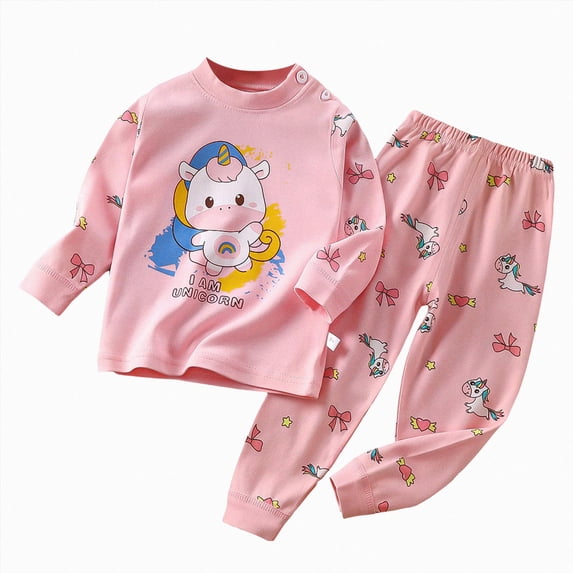 NOLDARES Baby Toddler Girl Fall Winter Outfits 2 Piece Cute Long Sleeve Soft Tee and Relaxed Pants Set Print Clothes Clothing(Pink,18-24 M)