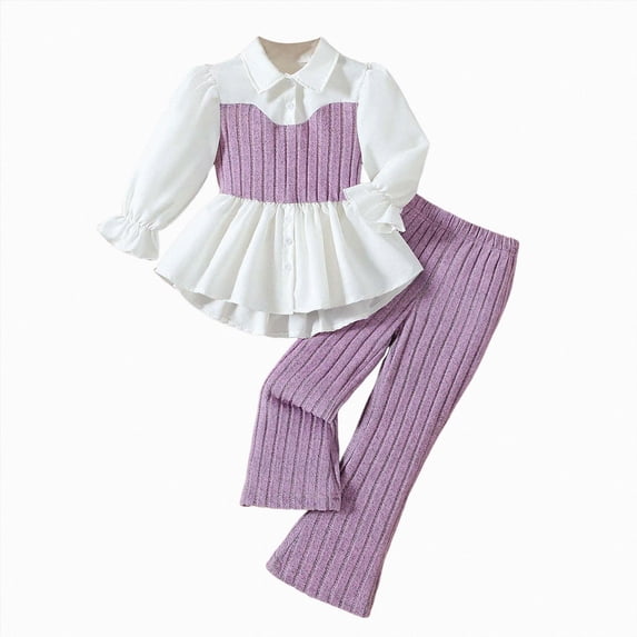 NOLDARES Baby Toddler Infant Girl Cartoon2pcs Winter Clothes Long Sleeve Crewneck Sweatshirt and Elastic Waist Pants Outfits Clothing(Purple,3-4 Y)
