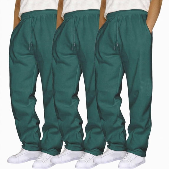 NOLDARES Baggy Sweatpants Men 3 Pack Lightweight Wide Leg Open Bottom Loose Casual Athletic Gym Pants Drawstring Pockets,Dark Green,M