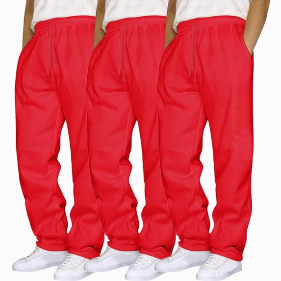 NOLDARES Baggy Sweatpants Men 3 Pack Lightweight Wide Leg Open Bottom Loose Casual Athletic Gym Pants Drawstring Pockets,Red,L