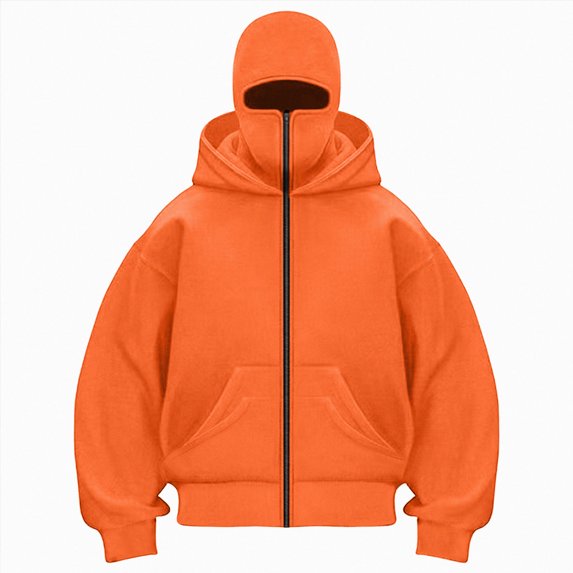 NOLDARES Balaclava Women Zip Hoodie With Face Mask Winter Warm Casual Hoodies Double Layer Hooded Y2K Sports Jacket(T148-Orange,S)