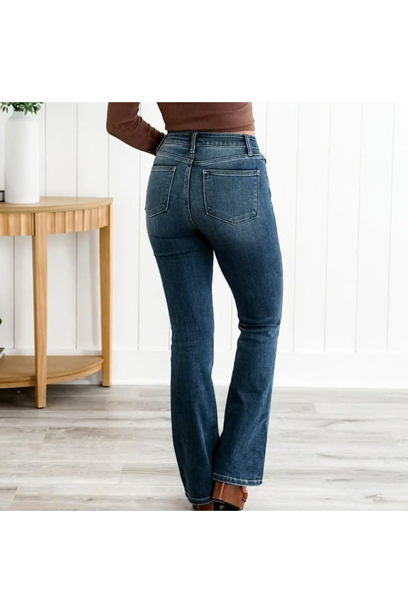 Bell Bottom Jeans for Women Women's Fashion High Waisted Wide Leg Slim Denim Flare Bell Bottom Jeans(Dark Blue,XXL)