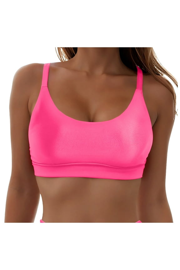 Bikini Tops for Women Ruched Cropped Tankini Tops Beach Adjustable Straps Bathing Suit Padded Swimwear Top(Hot Pink,XL)