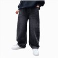 thumbnail image 1 of NOLDARES Boy's Baggy Jeans Elastic Waist Denim Pants Classic Straight Wide Leg Jeans for Kids 6-14 Years(Black,10-11 Years), 1 of 9