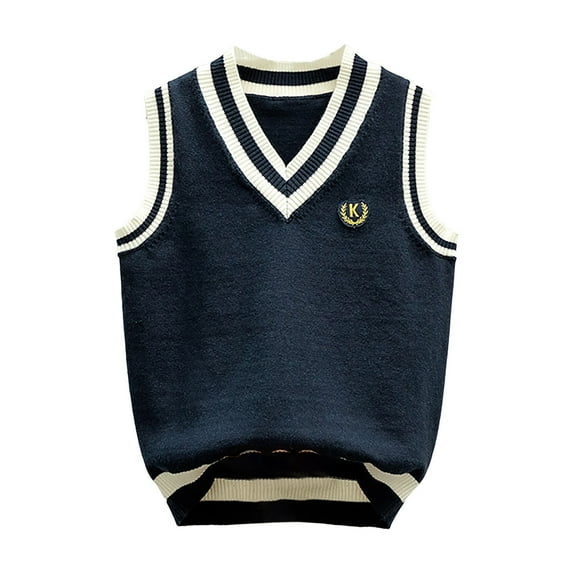 NOLDARES Boys Argyle Sweater Vest 100% Cotton V-Neck Vest Kids Uniform Sleeveless Sweaters for Children(Navy,11-13 Years)