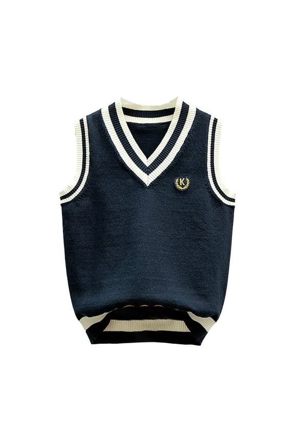 Boys Argyle Sweater Vest 100% Cotton V-Neck Vest Kids Uniform Sleeveless Sweaters for Children(Navy,11-13 Years)