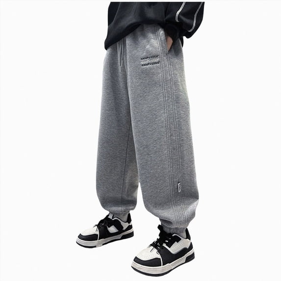NOLDARES Boys Baggy Sweatpants Casual Straight Wide Leg Drawstring Waisted Joggers Sweat Pants with Pockets(W123-Grey)