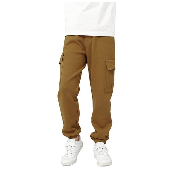 NOLDARES Boys Cargo Joggers Pants Elastic Waist Casual Jogging Trousers Bottom for Kids 4-9 Years(Gold,6-7 Years)