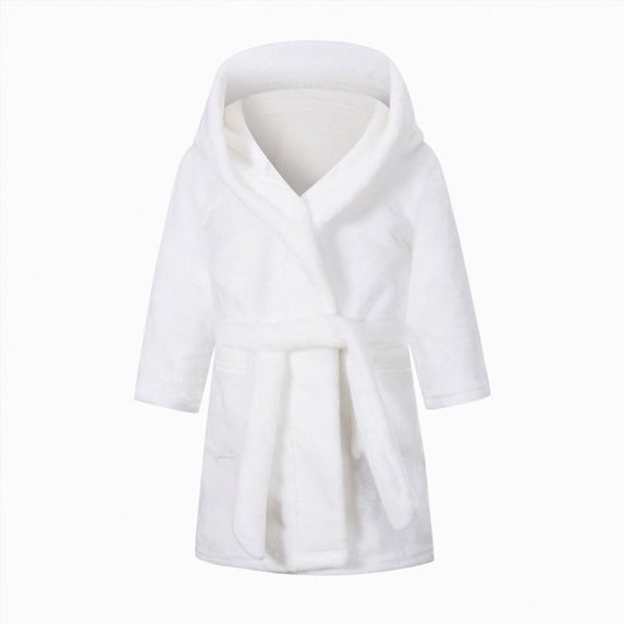 NOLDARES Boys Fleece Robe Girls Hooded Bathrobe Toddlers Soft Fuzzy Robe for Kids,White,5-6 Y