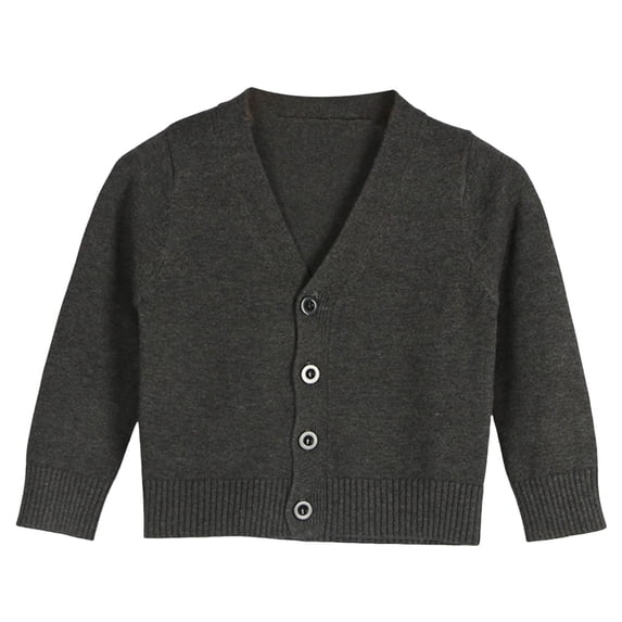 NOLDARES Boys Girls Button Closure Cardigan Toddler Cotton Knit Sweater Solid Color V-Neck Cardigan School Uniforms(Grey,110)