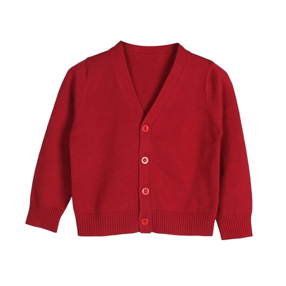 NOLDARES Boys Girls Button Closure Cardigan Toddler Cotton Knit Sweater Solid Color V-Neck Cardigan School Uniforms(Wine,140)