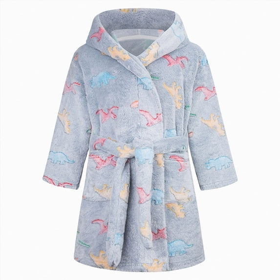NOLDARES Boys Girls Fleece Hooded Robe Warm Sleepwear for Toddler Kids Soft Fuzzy Bathrobe Gifts(H330-Dark Gray)