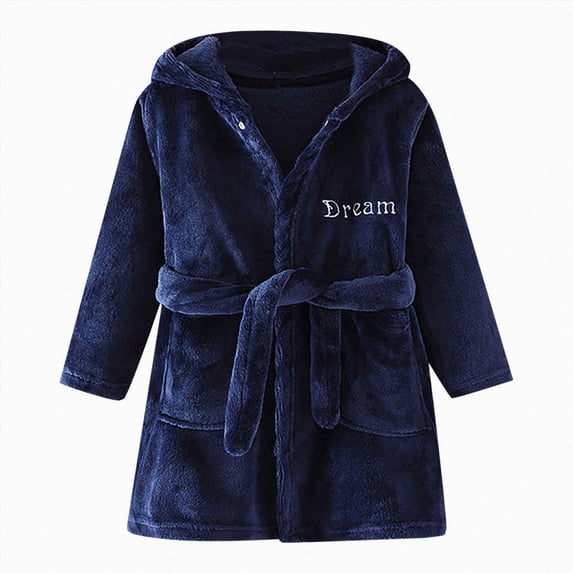 NOLDARES Boys Girls Robe Fleece Hooded Soft Toddler Bathrobe Cute Boys Bathrobe Fuzzy Plush Robes for Kids,Navy,3-4 Y