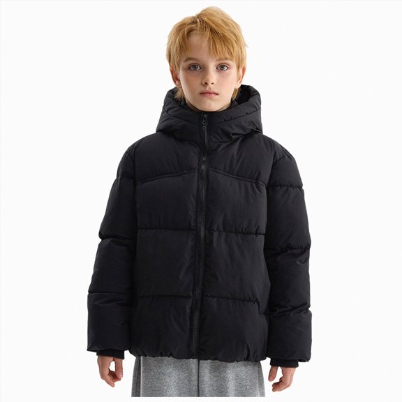 NOLDARES Boys' Heavyweight Puffer Jacket Fleece-Lined Brushed Microfiber Winter Coat Thick Coats for Kids(Black,11-12 Years)