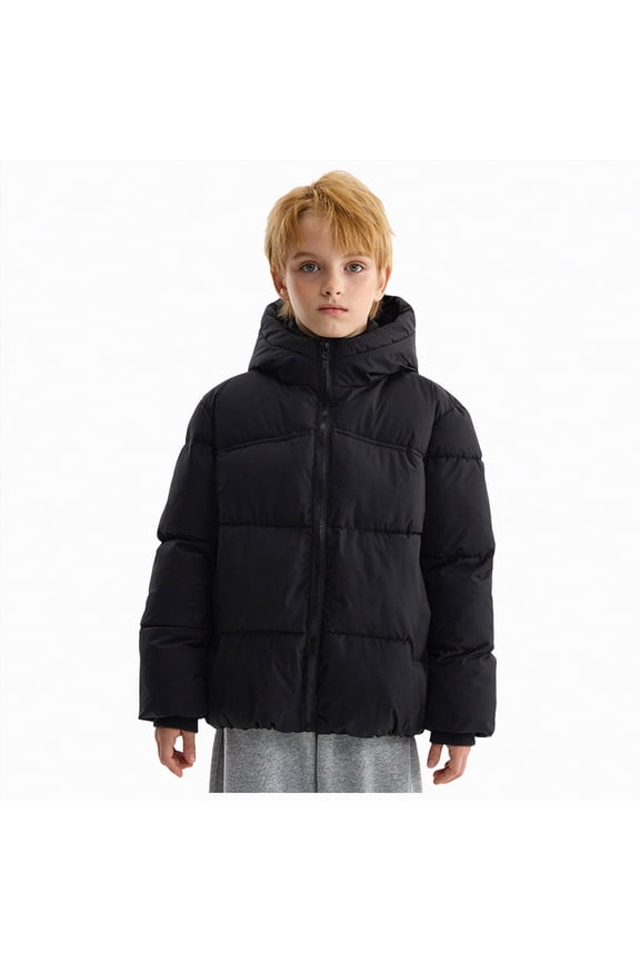 Boys' Heavyweight Puffer Jacket Fleece-Lined Brushed Microfiber Winter Coat Thick Coats for Kids(Black,9-10 Years)