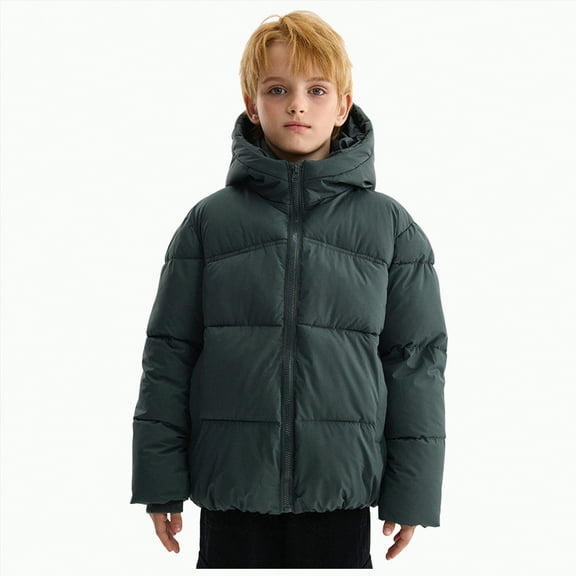 NOLDARES Boys' Heavyweight Puffer Jacket Fleece-Lined Brushed Microfiber Winter Coat Thick Coats for Kids(Green,9-10 Years)