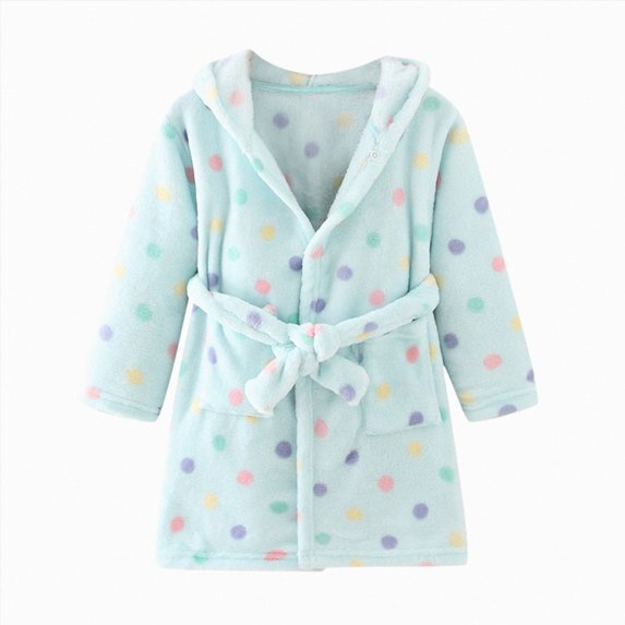 NOLDARES Boys Hooded Bathrobes Girls Soft Plush Fleece Robe Toddler Fuzzy Pajamas Kids Warm Sleepwear(H329-Light blue)