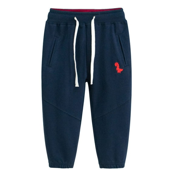 NOLDARES Boys Linen Pants School Uniform Chino Pants Kids Drawstring Elastic Waist Pull on Twill Jogger Pants with Pockets(Dark Blue,3-4 Years)