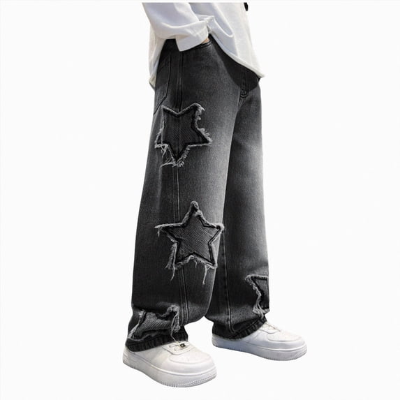 NOLDARES Boys Loose Jeans Casual Relaxed Fit Wide Leg Jeans with Pockets, Baggy Denim Pants,Black,7-9 Y