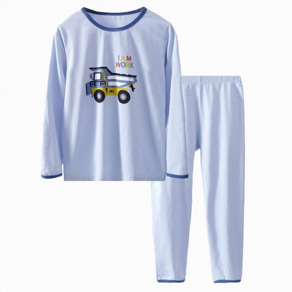 NOLDARES Boys Pajamas Cotton Truck Pjs Toddler 2 Piece Sleepwear Kids Winter Clothes Set,Blue,14-15 Y