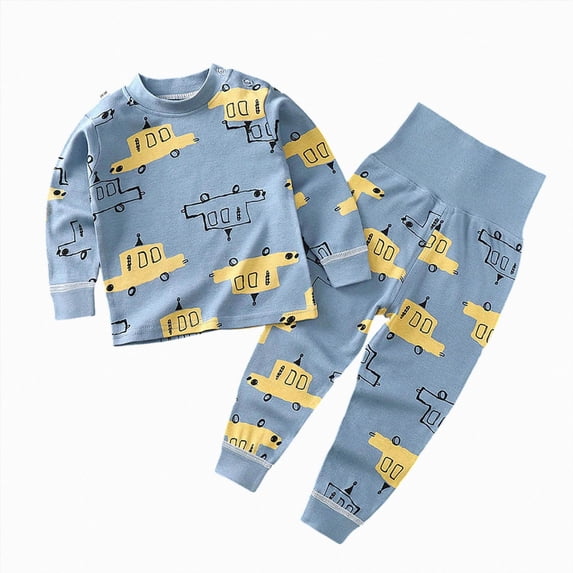 NOLDARES Boys Pajamas Set Kids Long Sleeve PJs Cotton Jammies(M293-Sky Blue)
