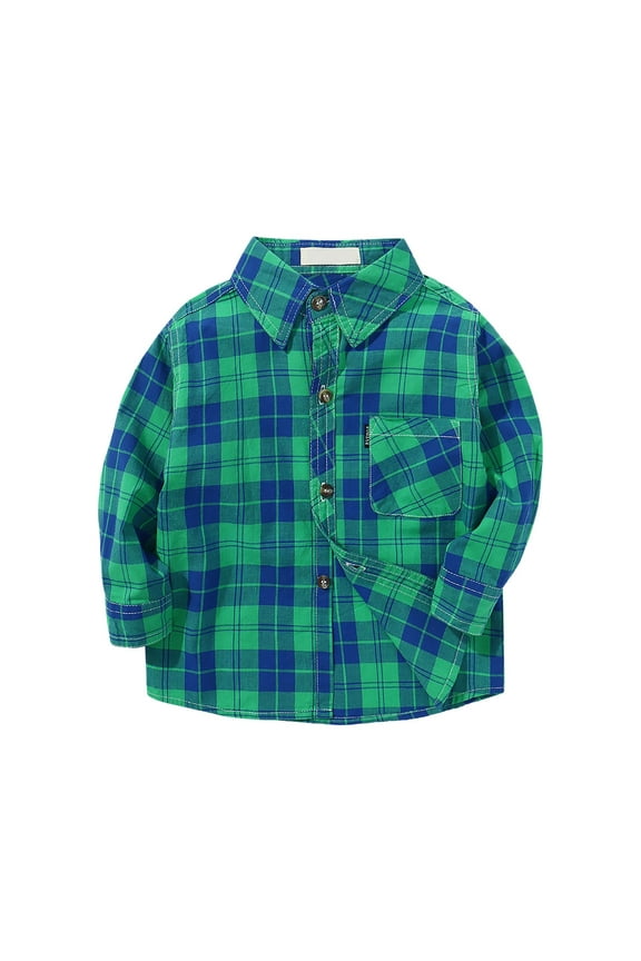 Boys Plaid Shirt Long Sleeve Flannel Shirt Kids Button Up Shirts Thin Jacket(Dark Green,10-12 Years)