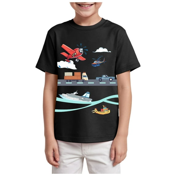 NOLDARES Boys Shirt Cotton Short Sleeve Tshirts for Boys Summer Tops Kids Clothes Size 5-14 Years(Black,2-3 Years)