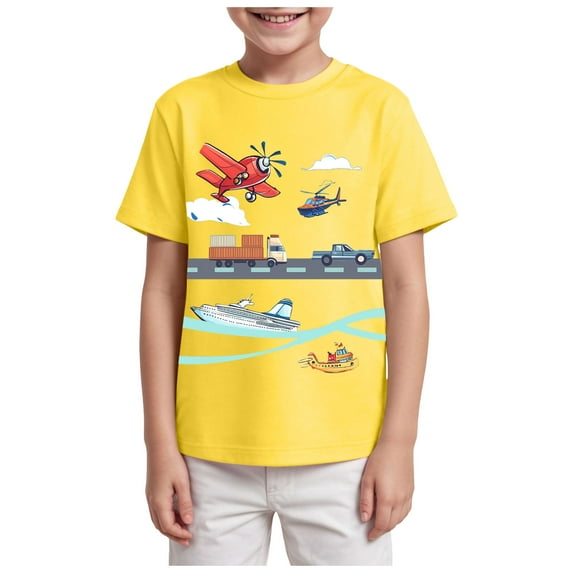 NOLDARES Boys Shirt Cotton Short Sleeve Tshirts for Boys Summer Tops Kids Clothes Size 5-14 Years(Yellow,13-14 Years)