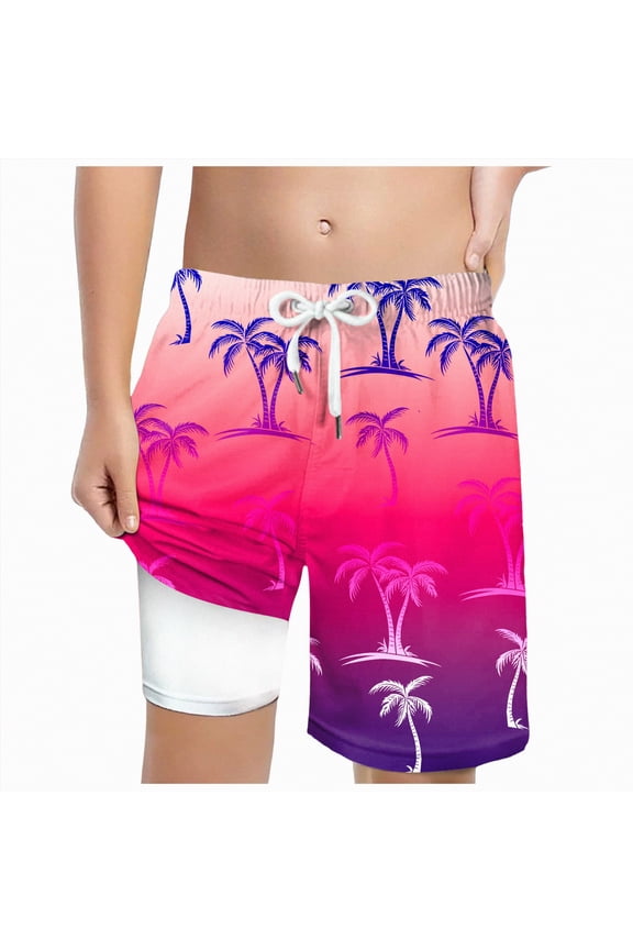 Boys Swim Trunks Compression Liner Swim Shorts Quick Dry Bathing Suit Swimwear for Holiday(Hot Pink,13-14 Years)