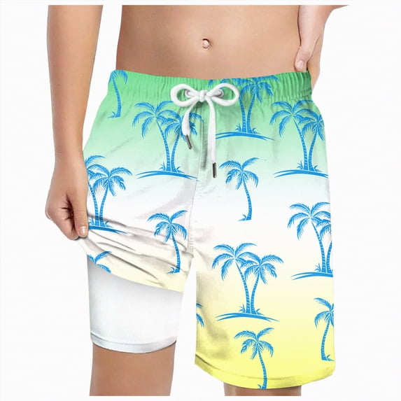 NOLDARES Boys Swim Trunks Compression Liner Swim Shorts Quick Dry Bathing Suit Swimwear for Holiday(Yellow,6-7 Years)
