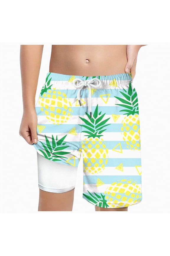 Boys Swim Trunks Liner Compression Boy Bathing Suit Quick Dry Beach Swimsuit Toddler Swim Shorts(Light Green,10-13 Years)