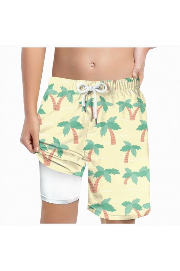 Boys Swim Trunks Liner Compression Boy Bathing Suit Quick Dry Beach Swimsuit Toddler Swim Shorts(Light Yellow,6-7 Years)