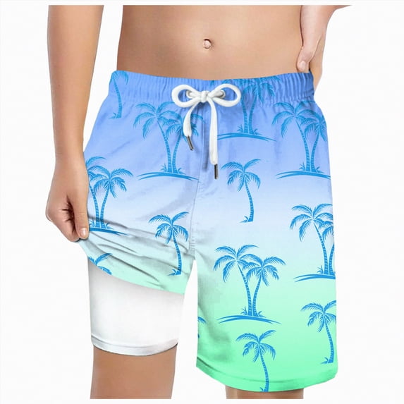 NOLDARES Boys Swim Trunks with Compression Liner Swim Shorts Toddler Swimsuit for Beach(Green,10-13 Years)