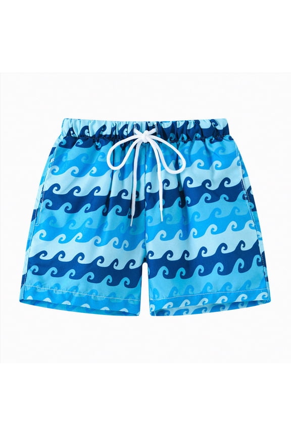 Boys Swim Trunks with Compression Liner Toddler Stretch Swim Shorts(Blue,3-4 Years)