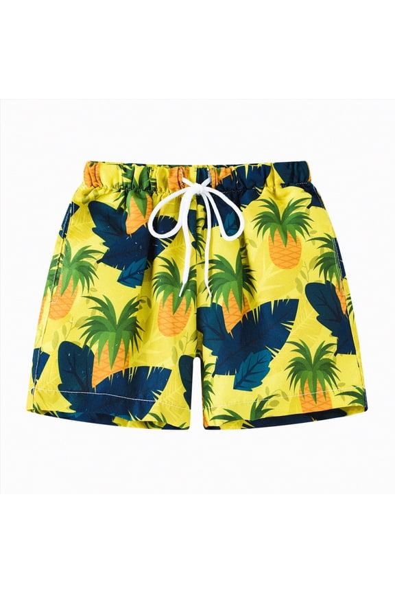 Boys Swim Trunks with Compression Liner Toddler Stretch Swim Shorts(Yellow,4-5 Years)