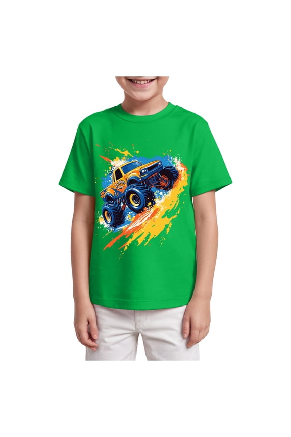 Boys T Shirt - Cotton Blend Short Sleeve Graphic Tees for Boys - Casual Graphic T Shirts(Green,7-8 Years)