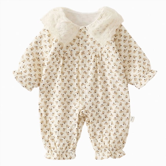 NOLDARES Button Front Baby Girl Long Sleeve Romper Soft Lightweight Jumpsuit for Infant Girls 0-18M All Season Daily Wear(3-6 Months,Coffee)