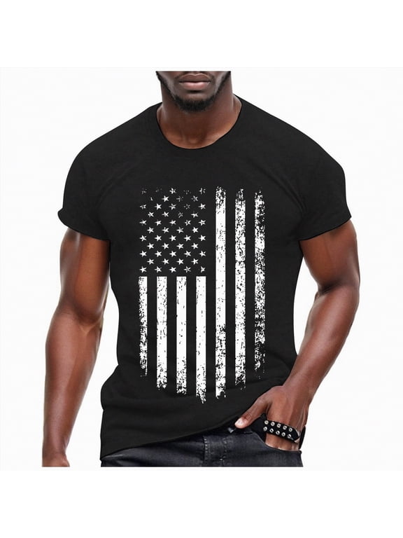 Casual Mens Short Sleeve Graphic Tees Crewneck Printed T-Shirts Summer Beach Daily Wear Tops(Black,XL)