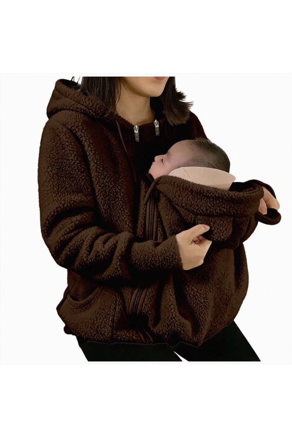 Cat Pouch Hoodie Kitten Puppy Holder Pullover Top Large Pouch Pet Carrier Sweatshirt for Women,Coffee,S