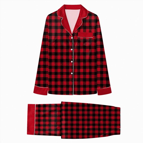 NOLDARES Christmas Pajamas for Family Matching Long Sleeve Santa Hat Print Tops + Plaid Pants Set Holiday Sleepwear(Watermelon Red,M:L)