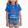 thumbnail image 1 of NOLDARES Christmas Shirts Girl Cotton Short Sleeve Tshirts Santa Xmas Tree Bow Graphic Tees,A610-Blue, 1 of 6