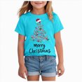 thumbnail image 1 of NOLDARES Christmas Shirts Girl Cotton Short Sleeve Tshirts Santa Xmas Tree Bow Graphic Tees,A610-Light Blue, 1 of 6