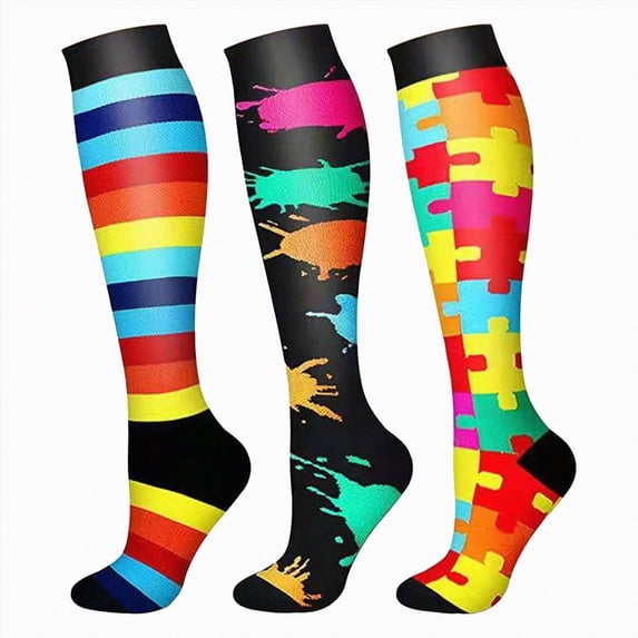NOLDARES Compression Socks 20-30 mmHg Long Knee High Socks for Women Men Support Athletic Travel Daily Wear 3 Pairs(S035-AG)